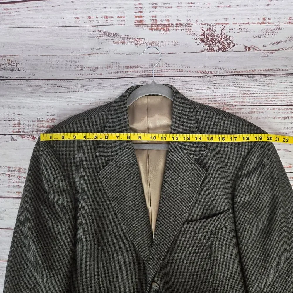 Oscar De La Renta Mens 42R Brown Houndstooth Check Blazer Tweed Wool Sport Coat